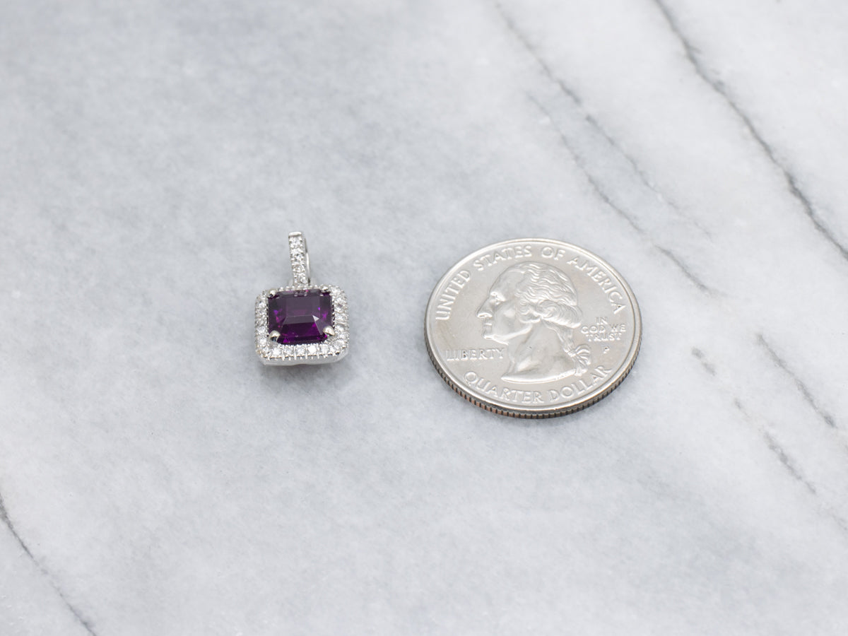 Fuchsia Sapphire and Diamond Halo Pendant