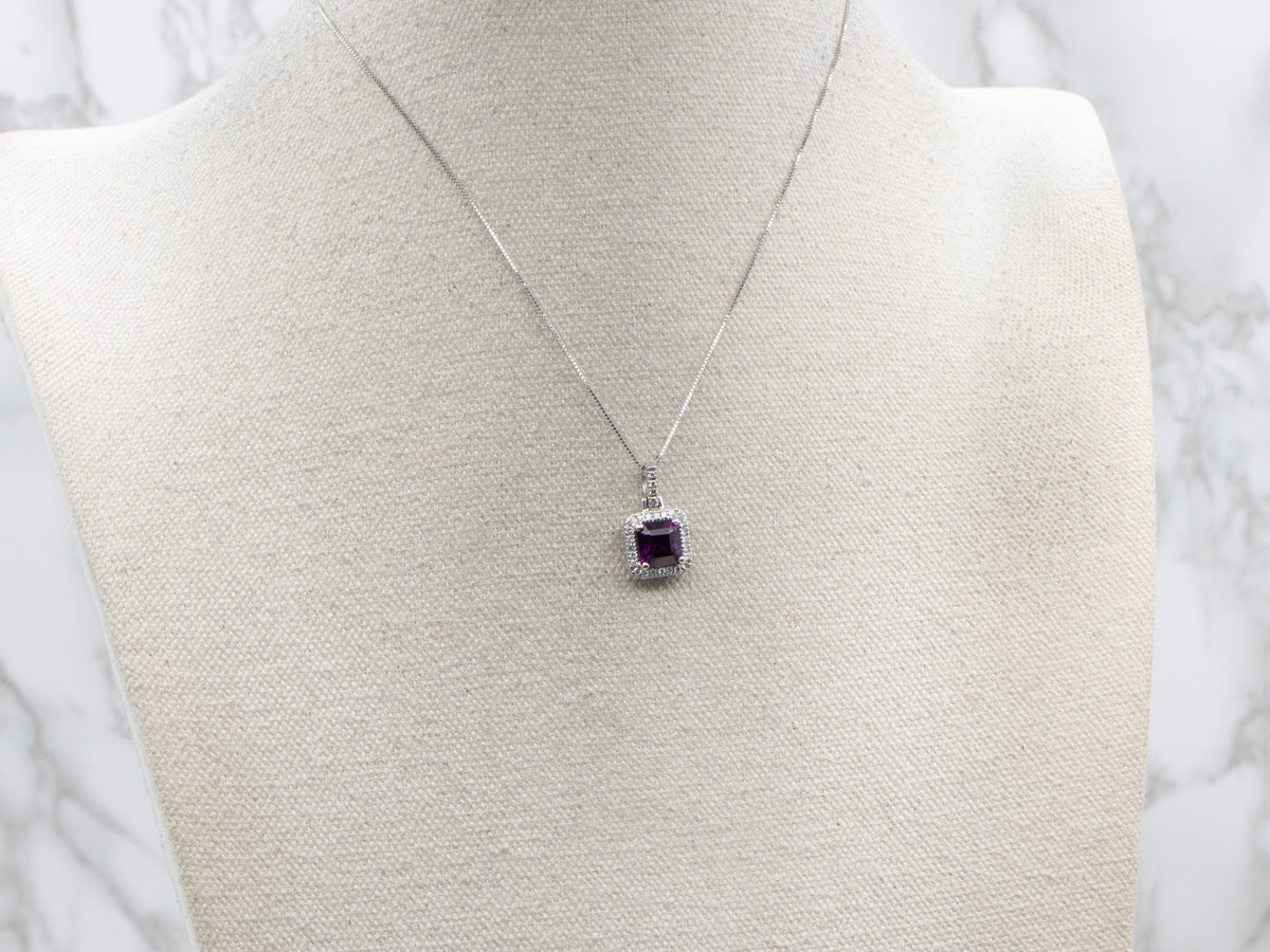 Fuchsia Sapphire and Diamond Halo Pendant