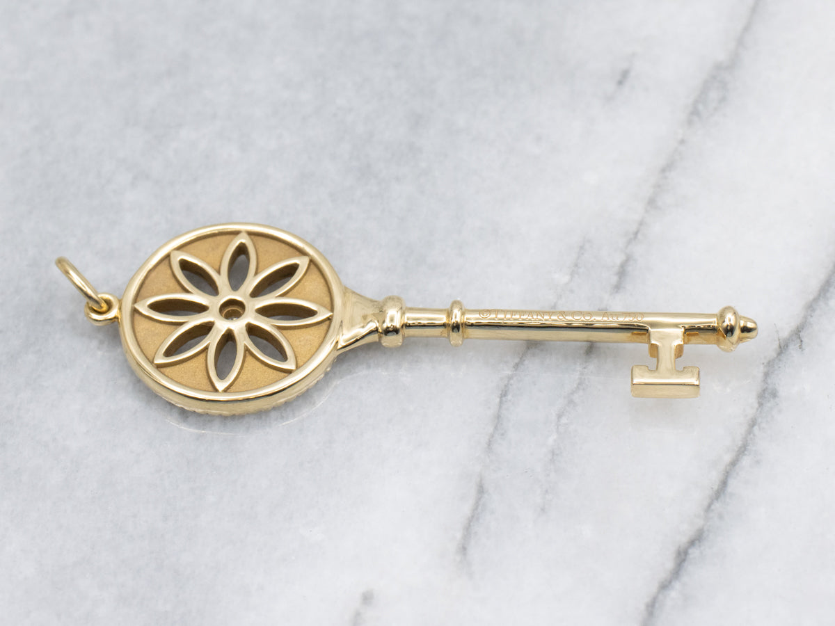 Tiffany & Co. 18K Yellow Gold Bezel Set Diamond  Daisy Key Pendant