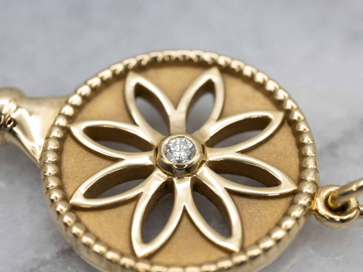 Tiffany & Co. 18K Yellow Gold Bezel Set Diamond  Daisy Key Pendant
