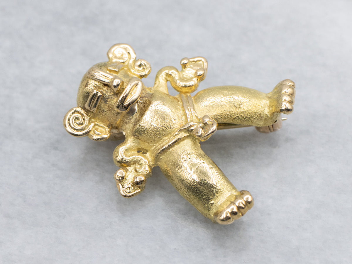Yellow Gold South American Deity Figure Brooch or Pendant