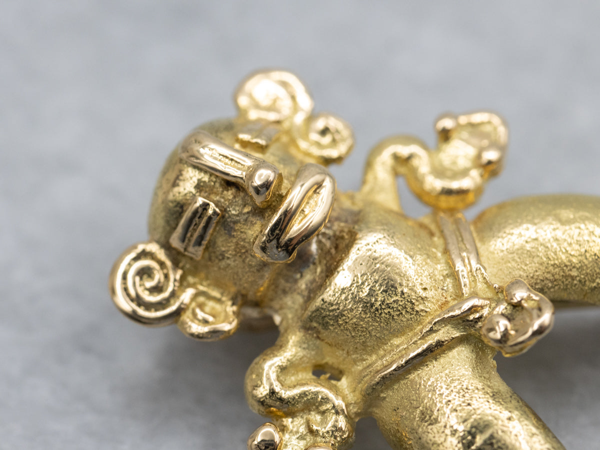 Yellow Gold South American Deity Figure Brooch or Pendant