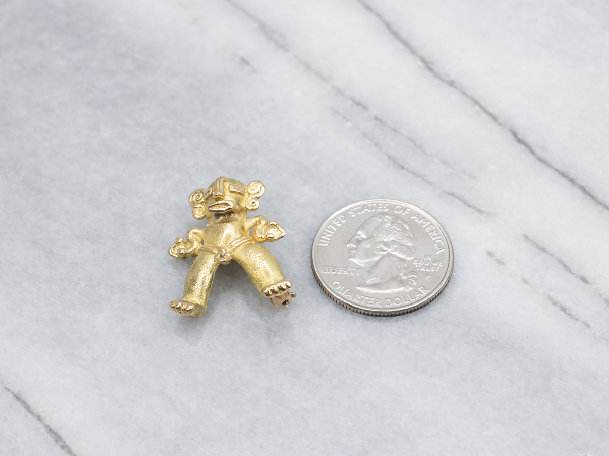 Yellow Gold South American Deity Figure Brooch or Pendant