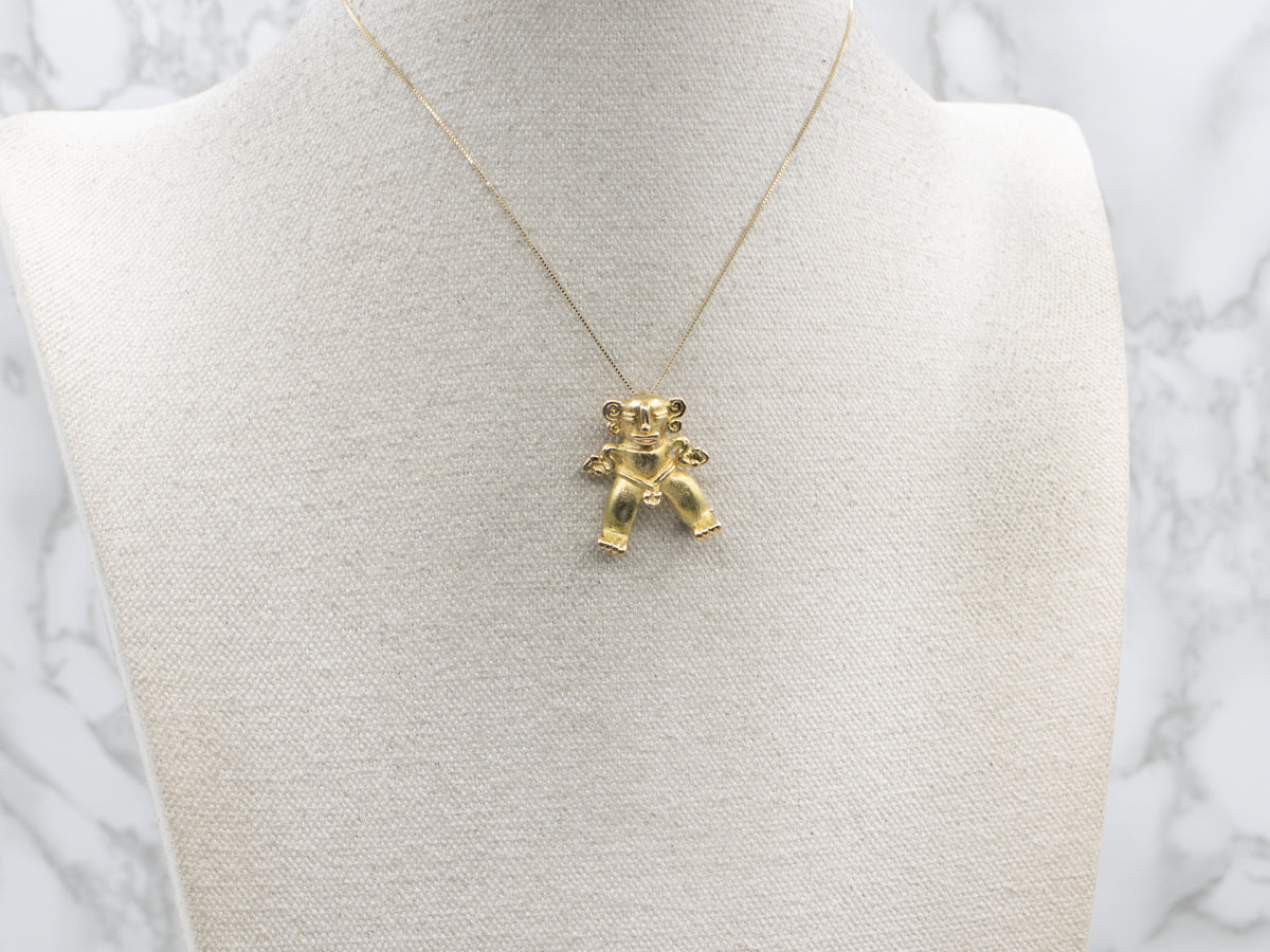Yellow Gold South American Deity Figure Brooch or Pendant