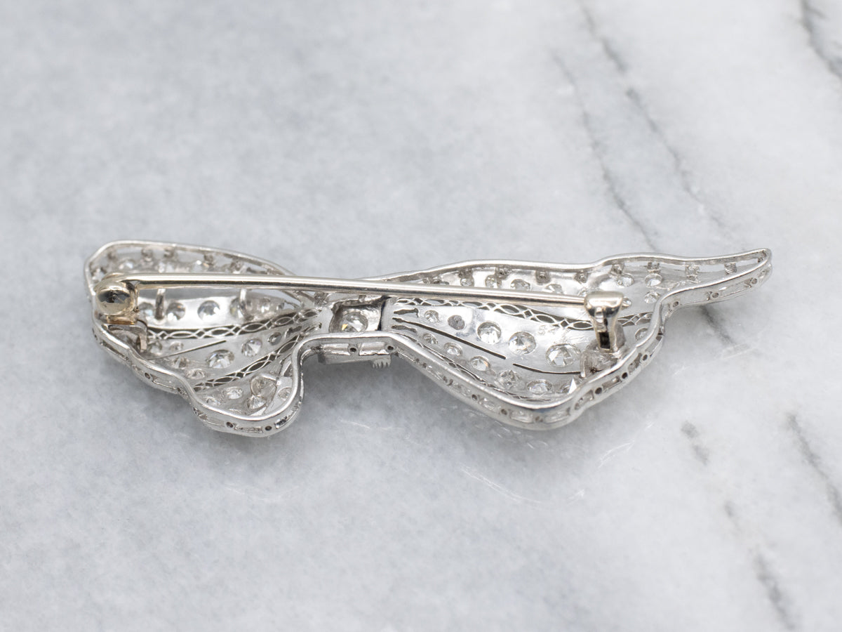 Platinum Art Deco Diamond and Sapphire Filigree Pin