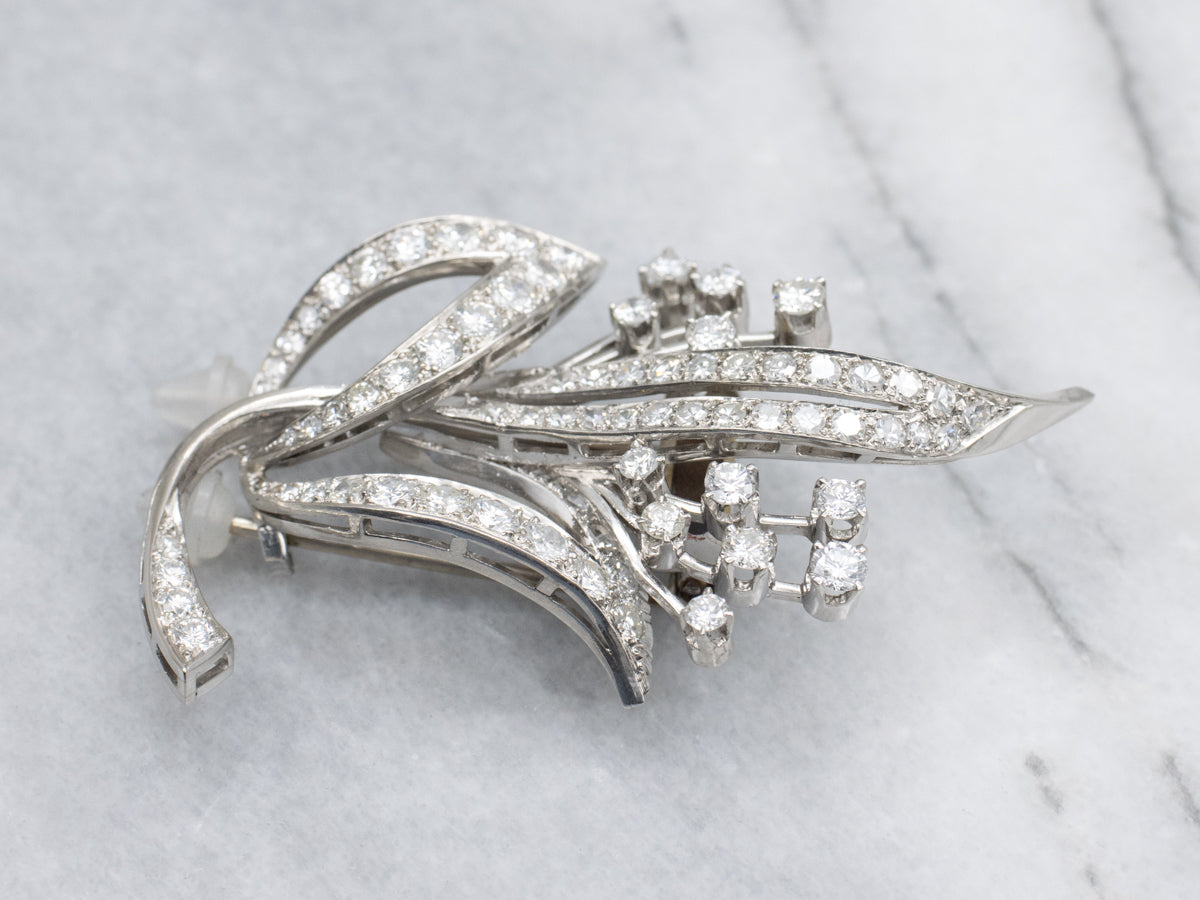 Vintage Platinum and Diamond Floral Brooch