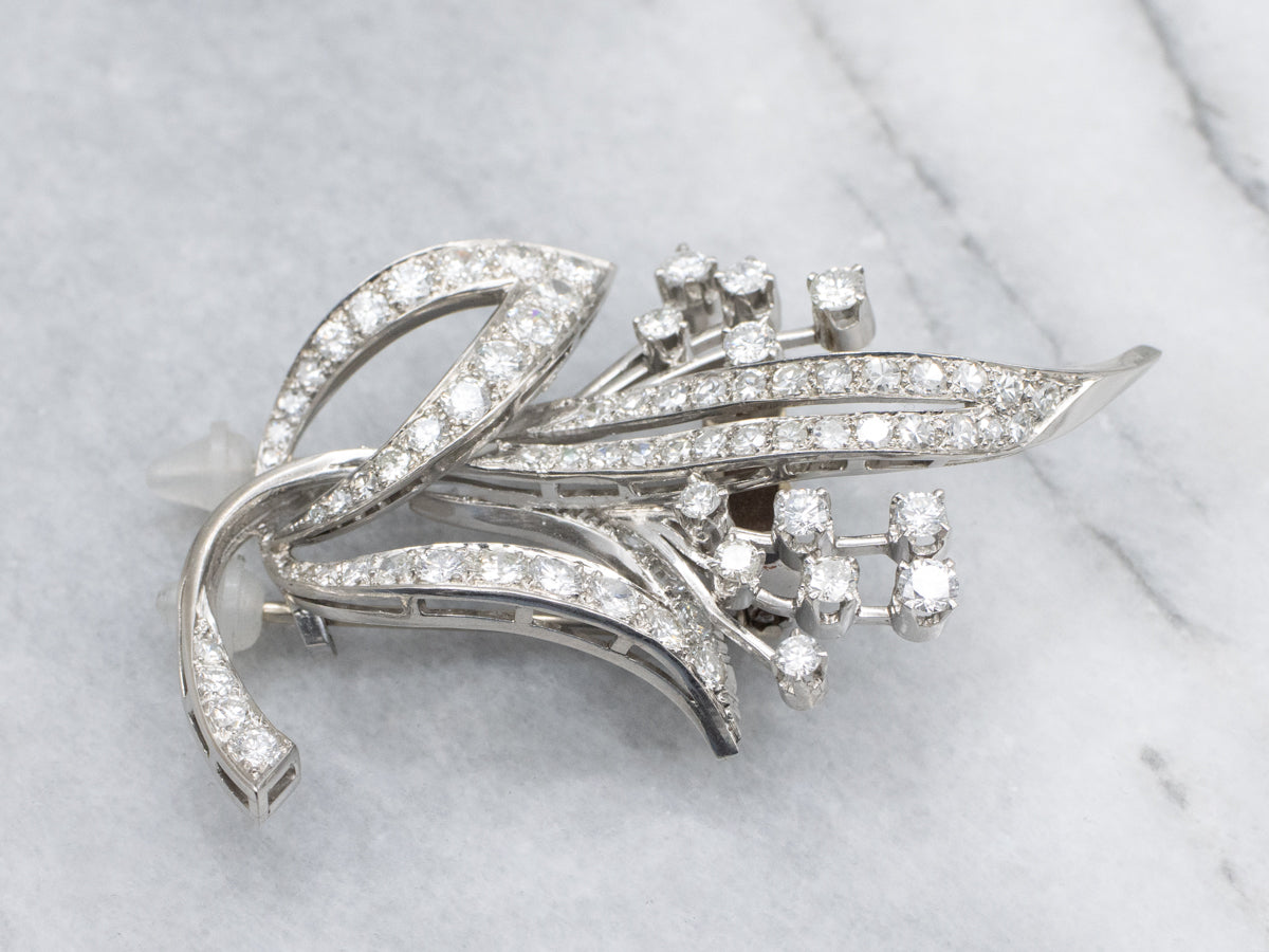 Vintage Platinum and Diamond Floral Brooch