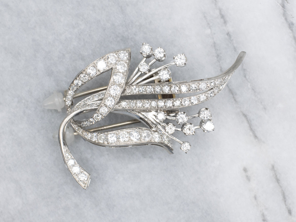 Vintage Platinum and Diamond Floral Brooch
