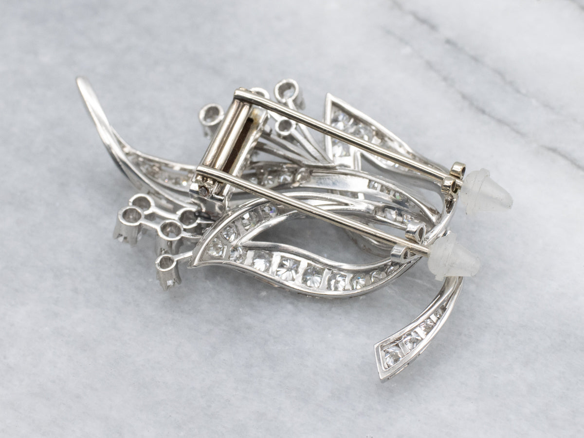 Vintage Platinum and Diamond Floral Brooch