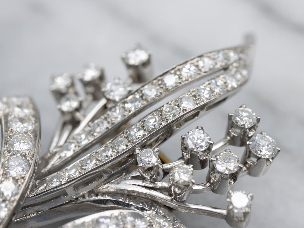 Vintage Platinum and Diamond Floral Brooch