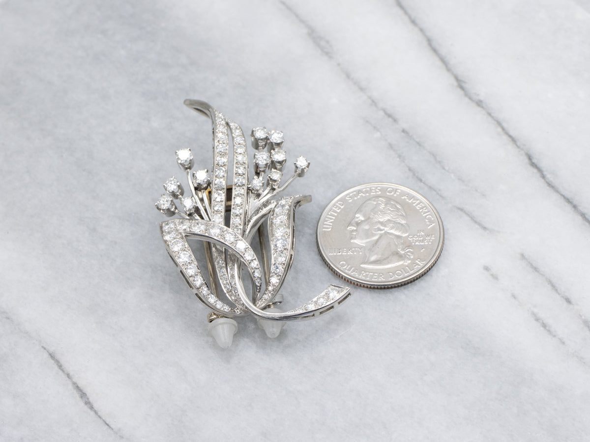 Vintage Platinum and Diamond Floral Brooch