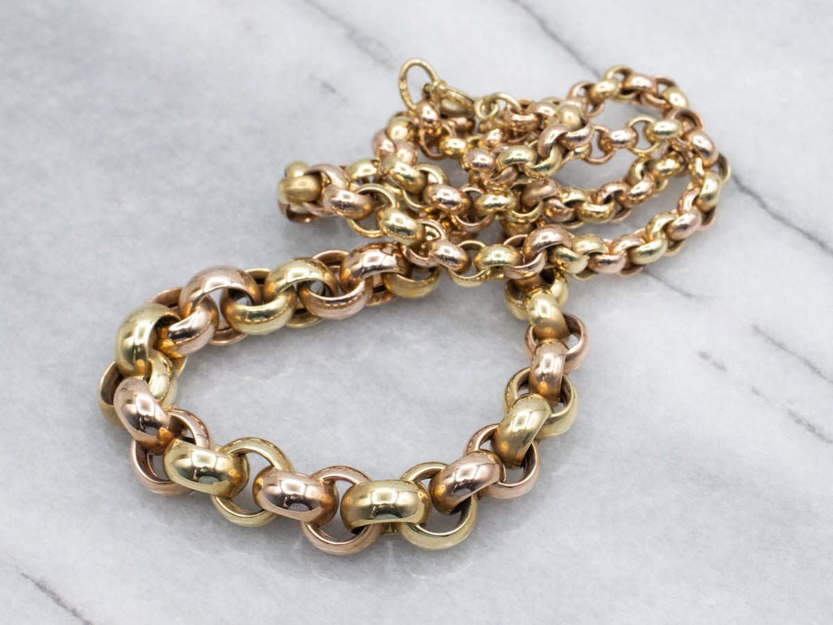 Two-Tone Gold Graduated Rolo Link Chain Necklace