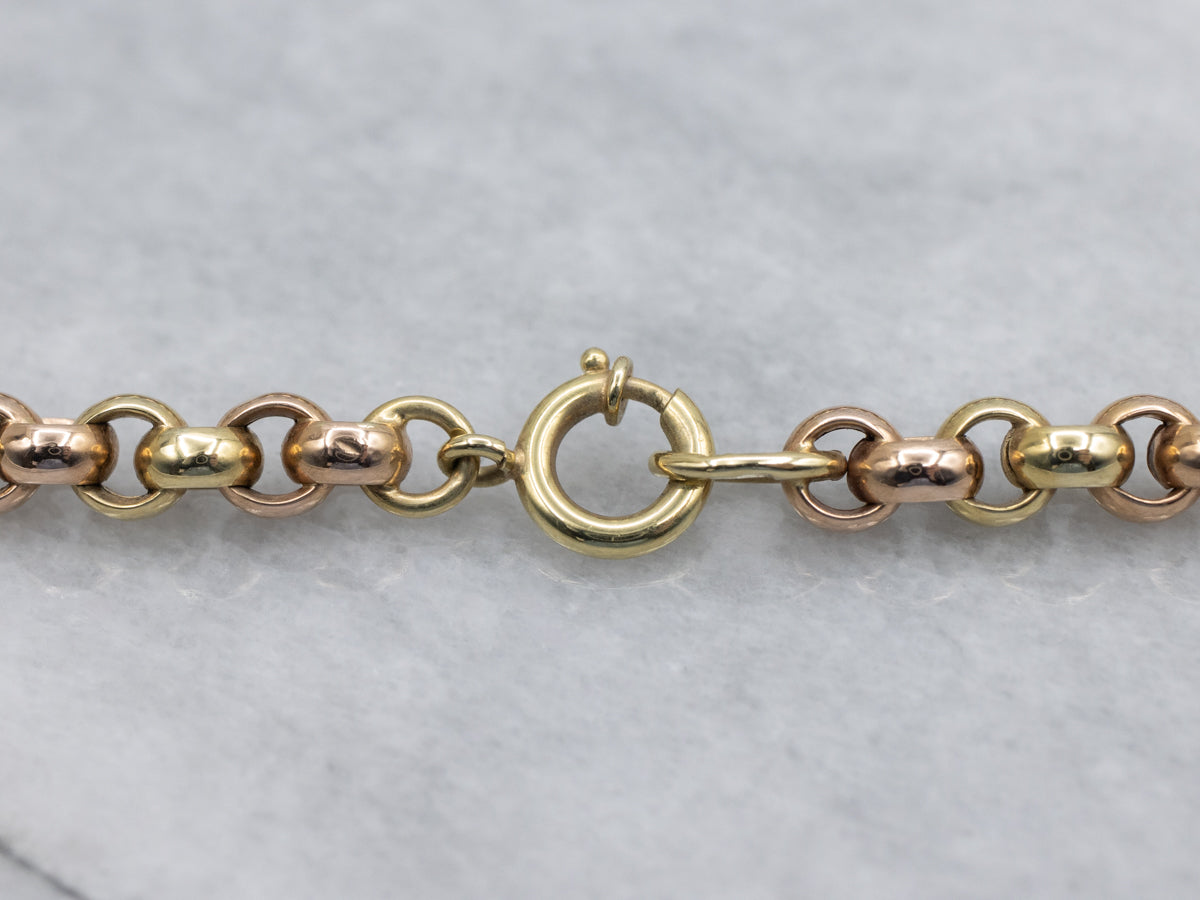 Two-Tone Gold Graduated Rolo Link Chain Necklace