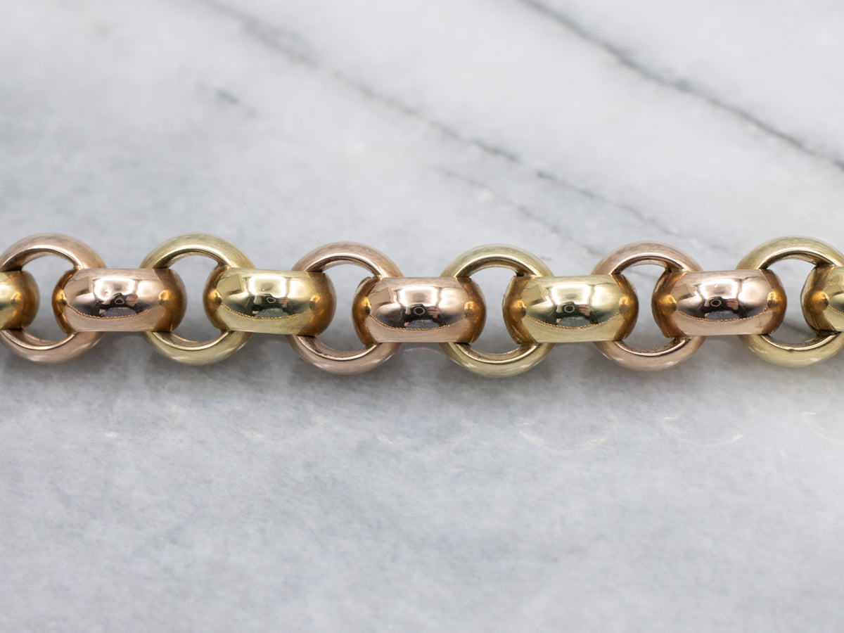 Two-Tone Gold Graduated Rolo Link Chain Necklace