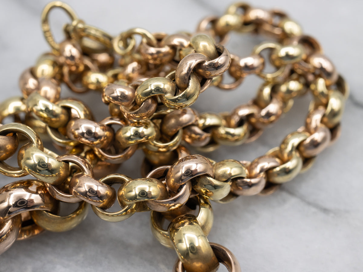 Two-Tone Gold Graduated Rolo Link Chain Necklace