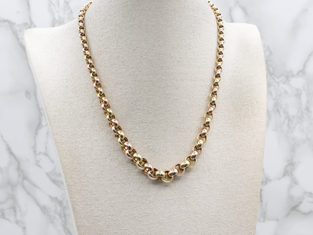 Two-Tone Gold Graduated Rolo Link Chain Necklace