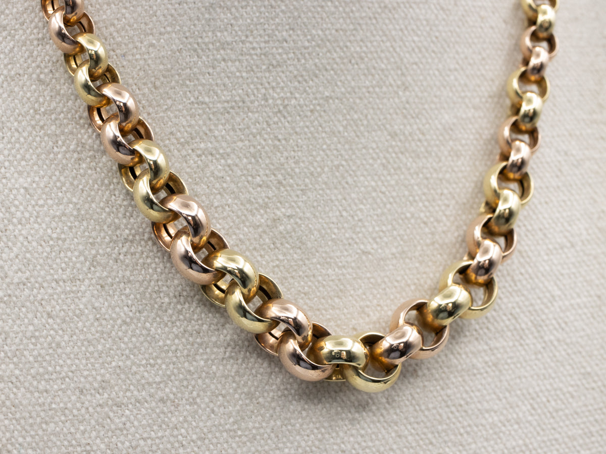 Two-Tone Gold Graduated Rolo Link Chain Necklace