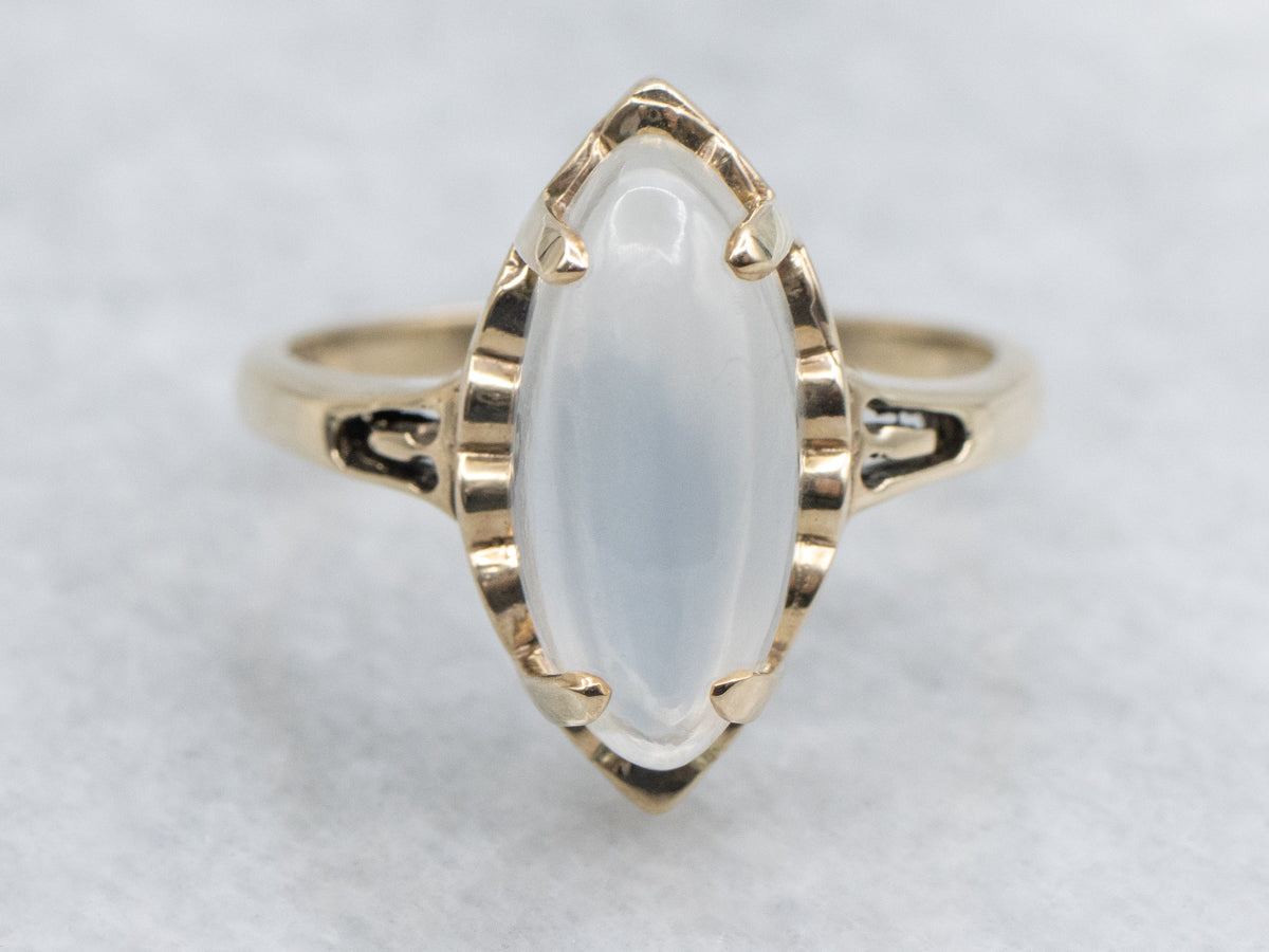 Vintage Gold Marquise-Cut Moonstone Cabochon Ring