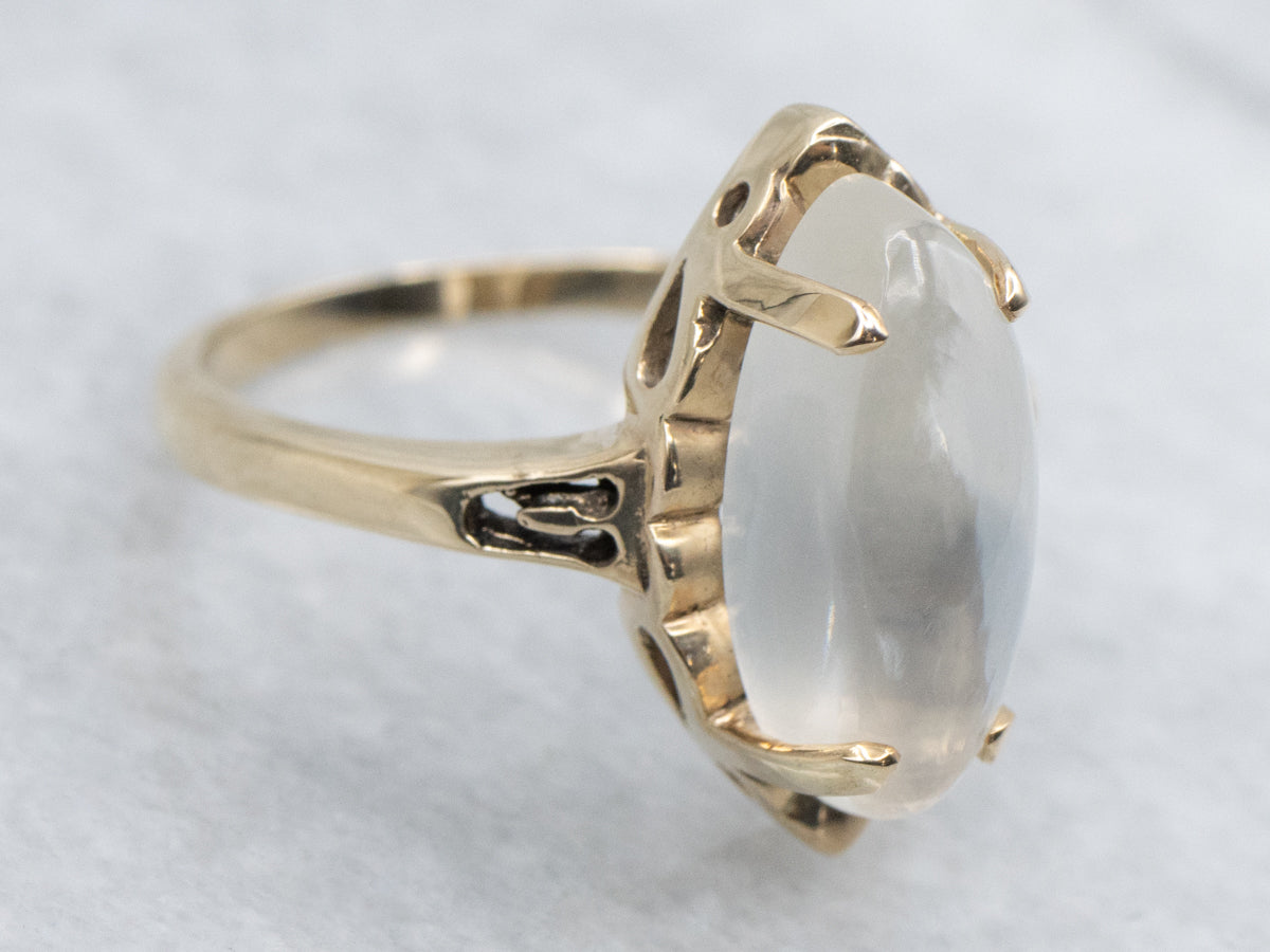 Vintage Gold Marquise-Cut Moonstone Cabochon Ring