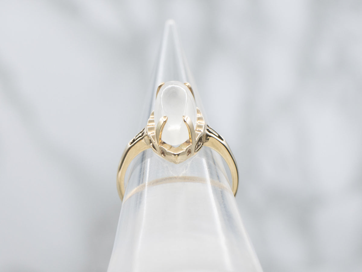 Vintage Gold Marquise-Cut Moonstone Cabochon Ring