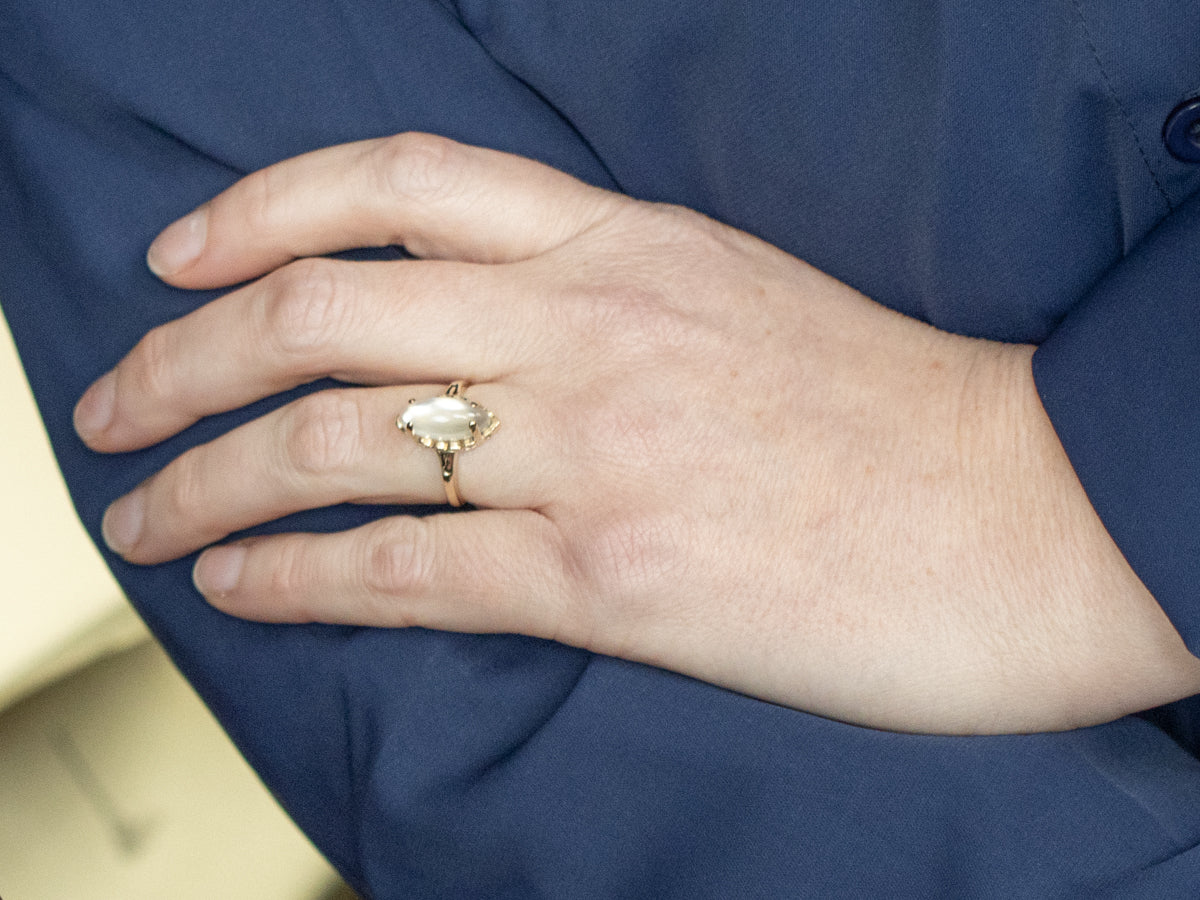 Vintage Gold Marquise-Cut Moonstone Cabochon Ring