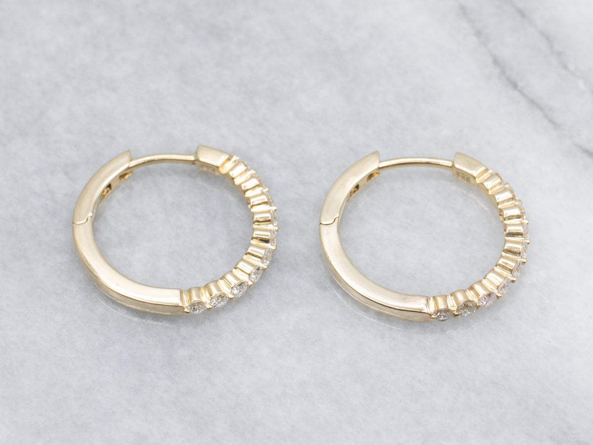Modern Yellow Gold Diamond Hoop Earrings