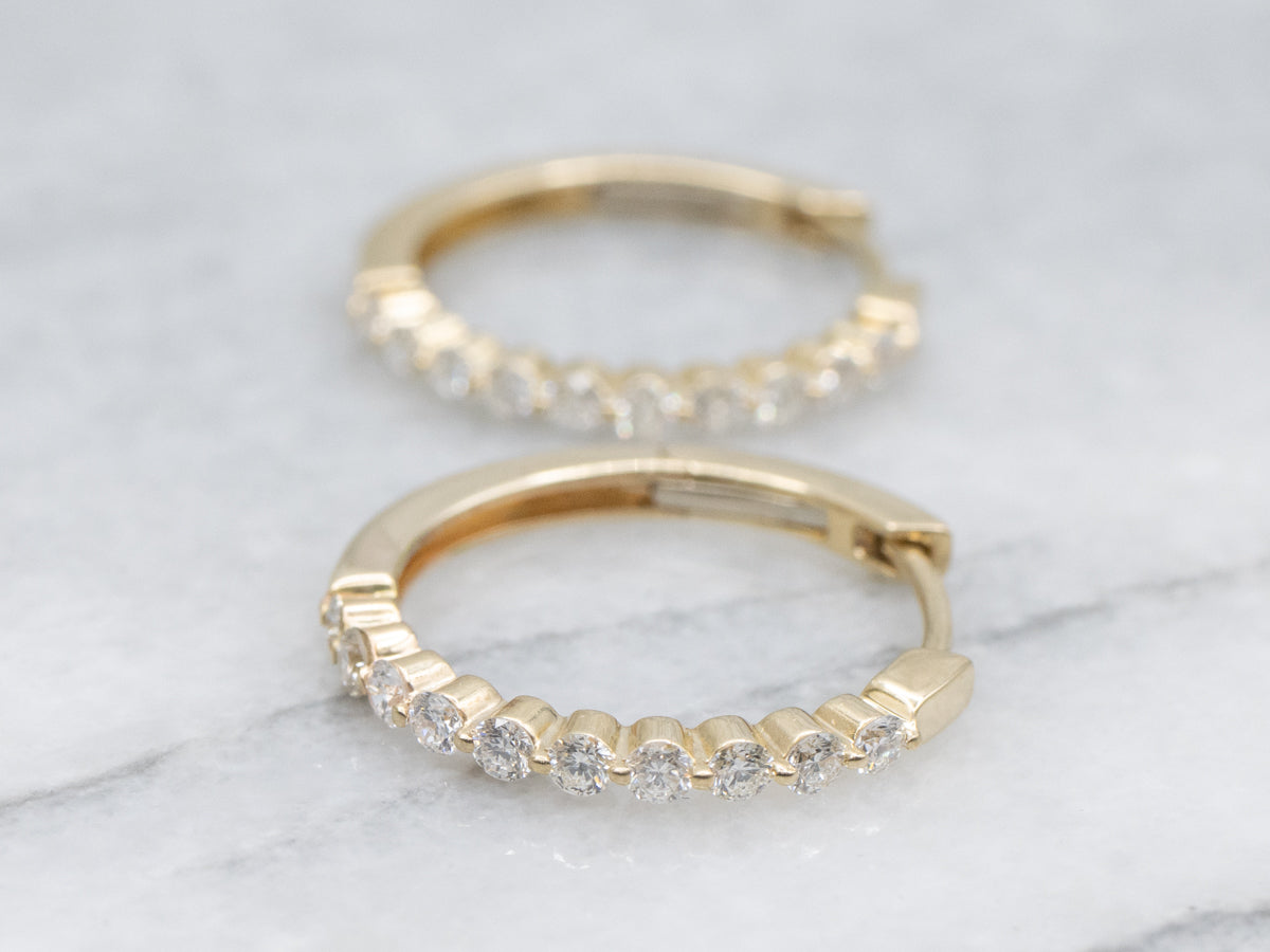 Modern Yellow Gold Diamond Hoop Earrings