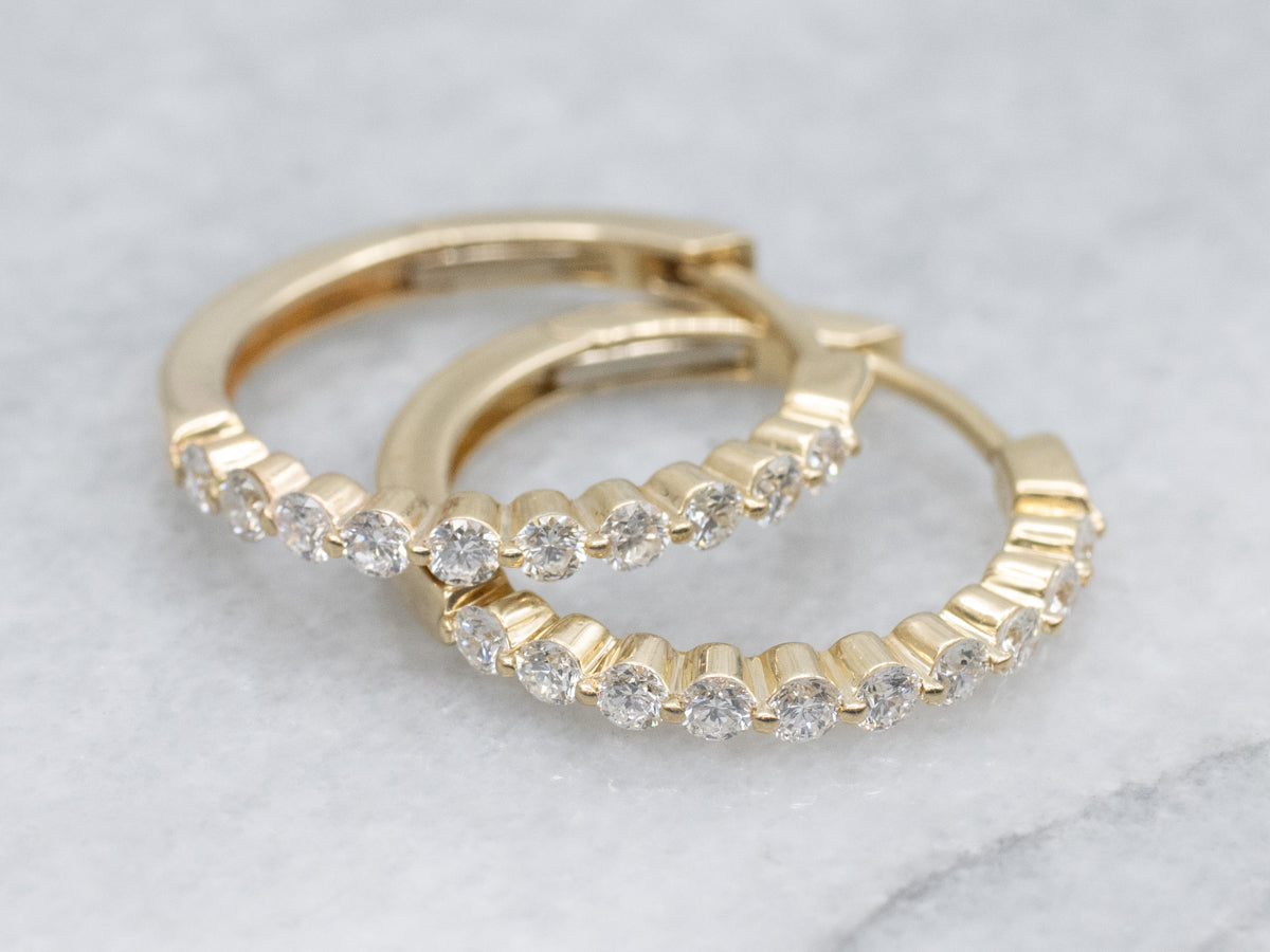 Modern Yellow Gold Diamond Hoop Earrings