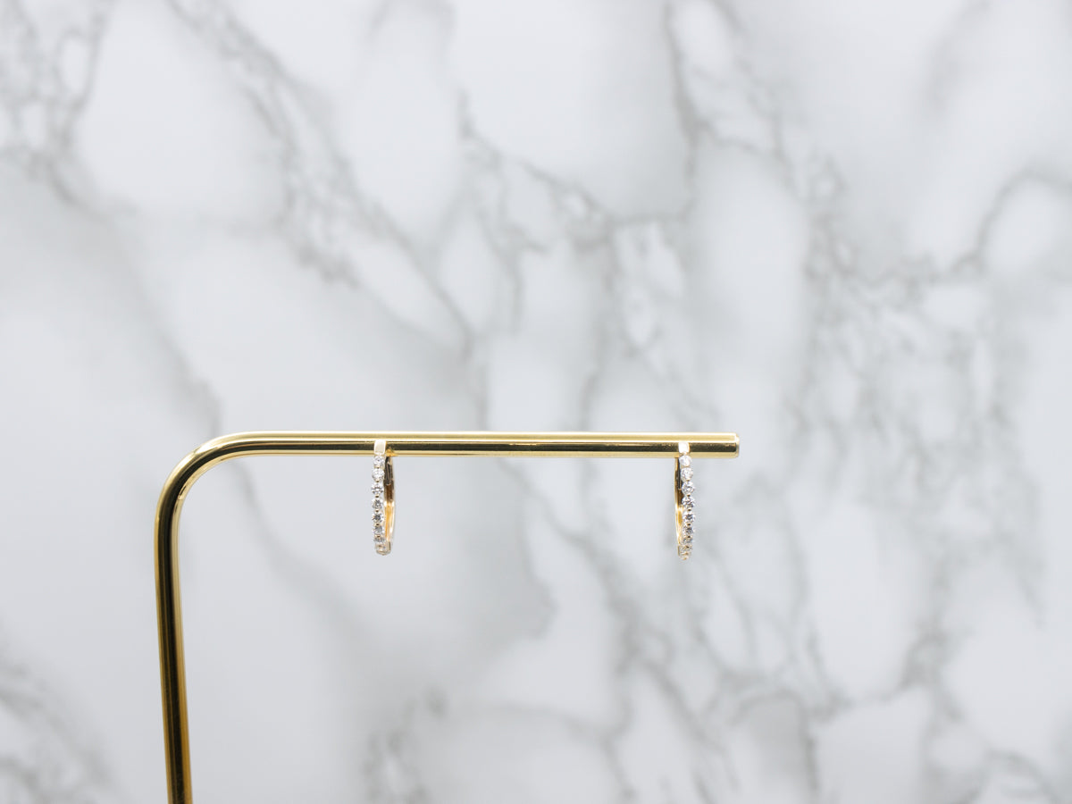 Modern Yellow Gold Diamond Hoop Earrings