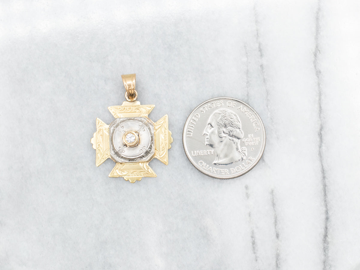 Art Deco Green Gold and Diamond Maltese Cross Pendant