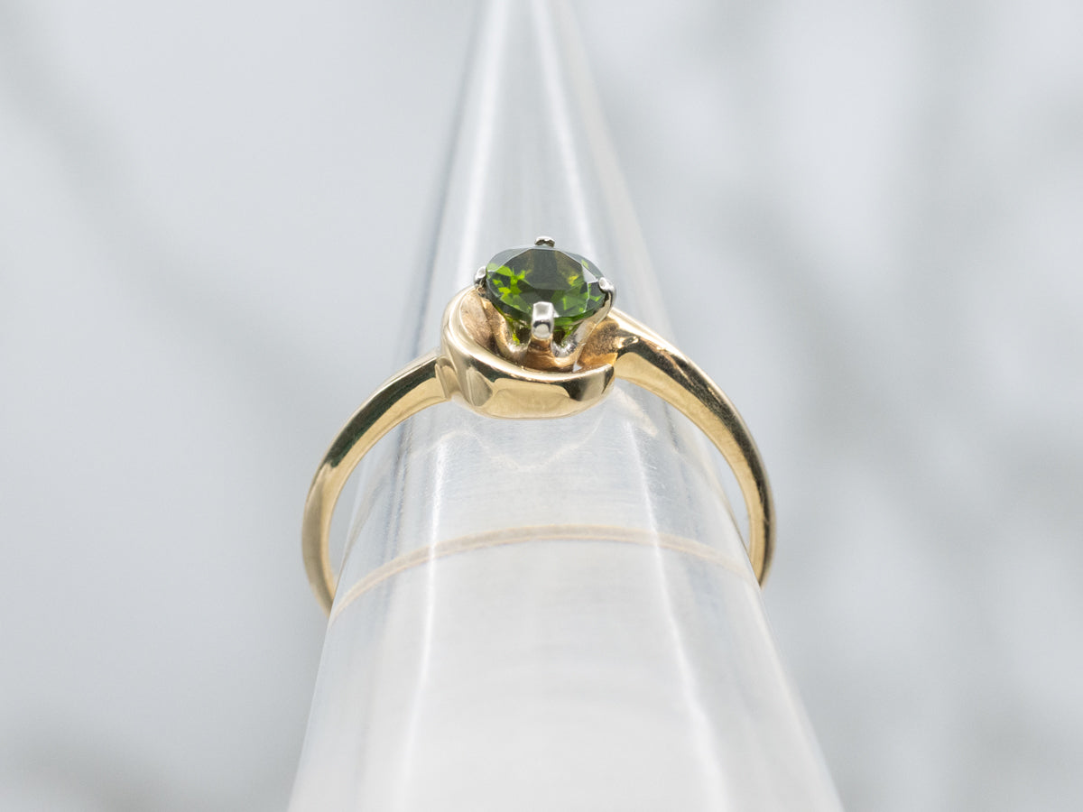 Vintage Gold Diopside Gemstone Solitaire Ring