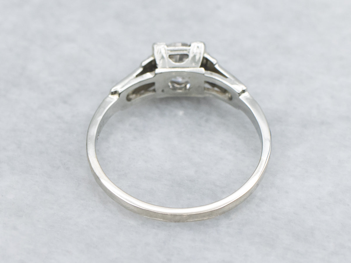 1930s White Gold European Cut Diamond Solitaire Engagement Ring