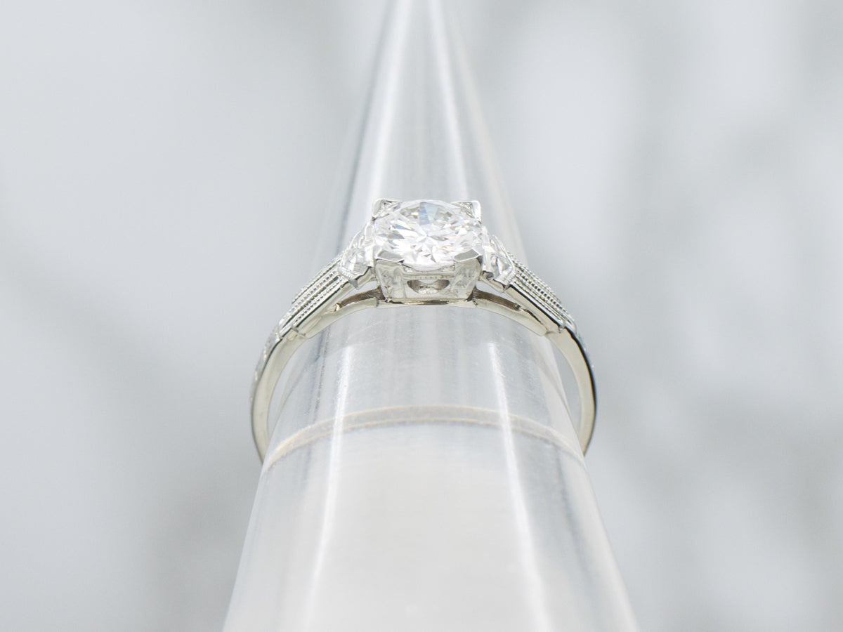 1930s White Gold European Cut Diamond Solitaire Engagement Ring