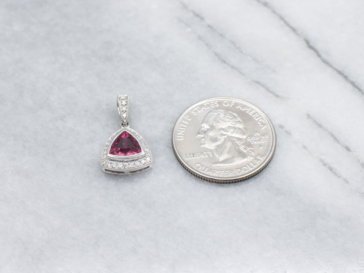 Modern White Gold Tourmaline and Diamond Halo Pendant