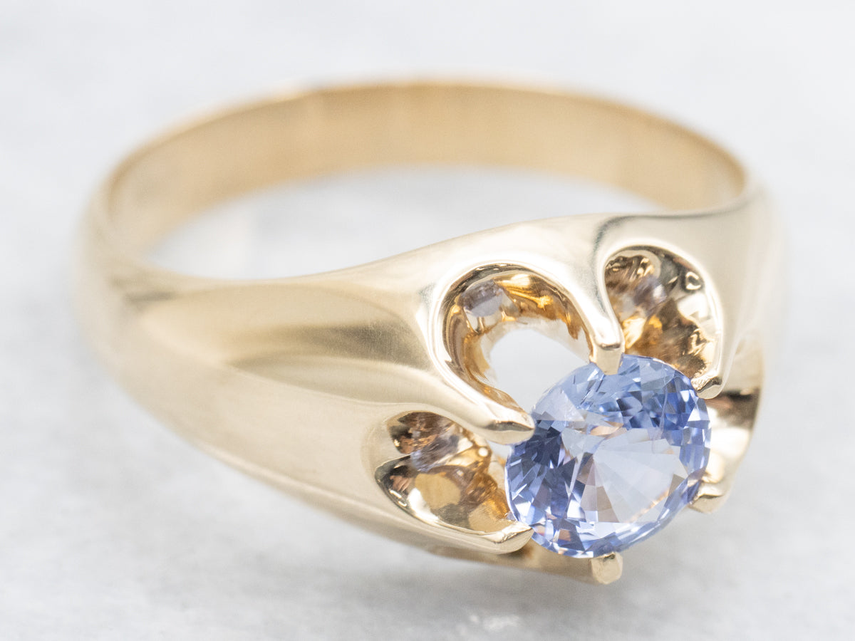 Men&#39;s Antique Sapphire Solitaire Belcher Ring