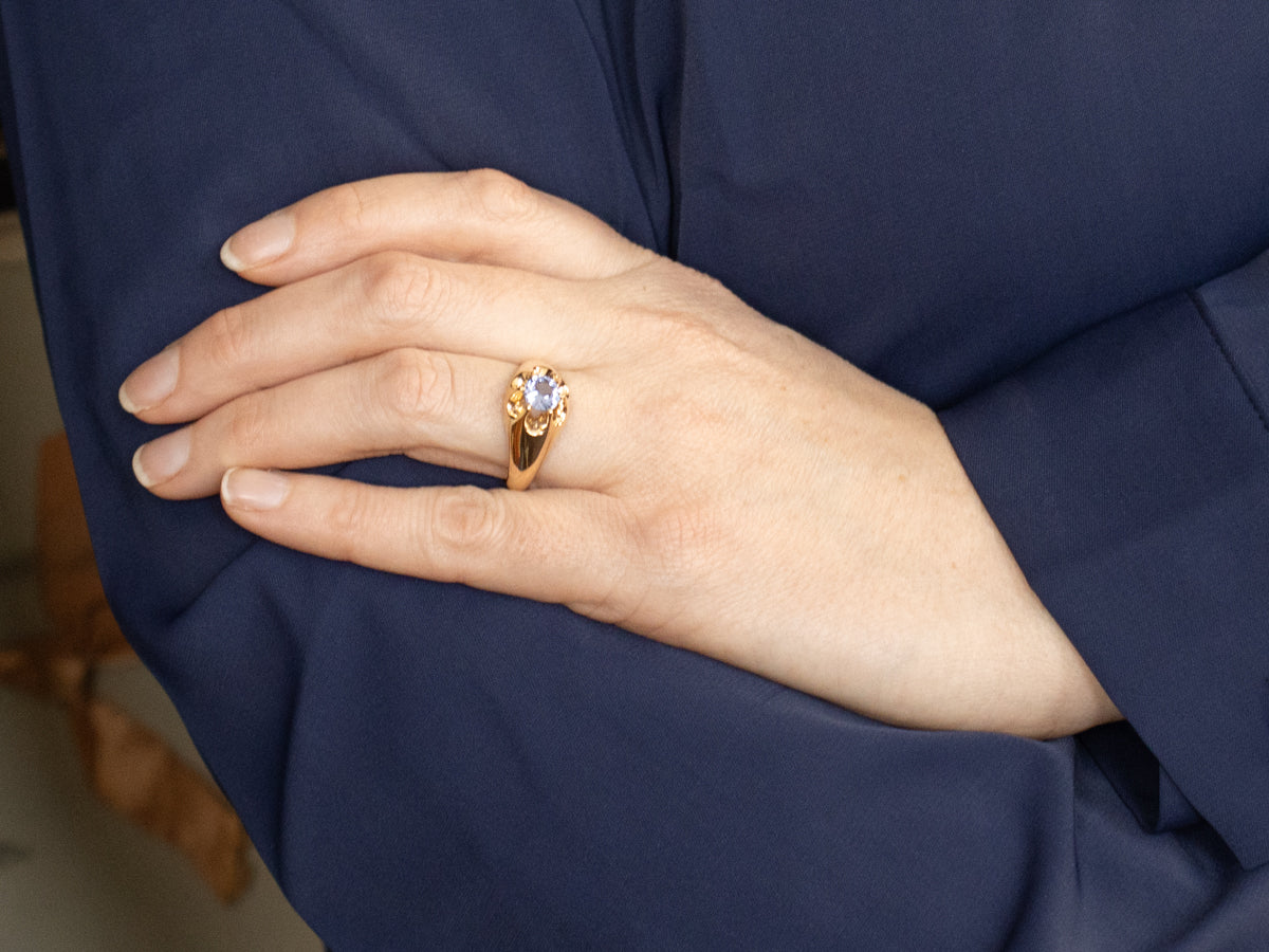 Men's Antique Sapphire Solitaire Belcher Ring