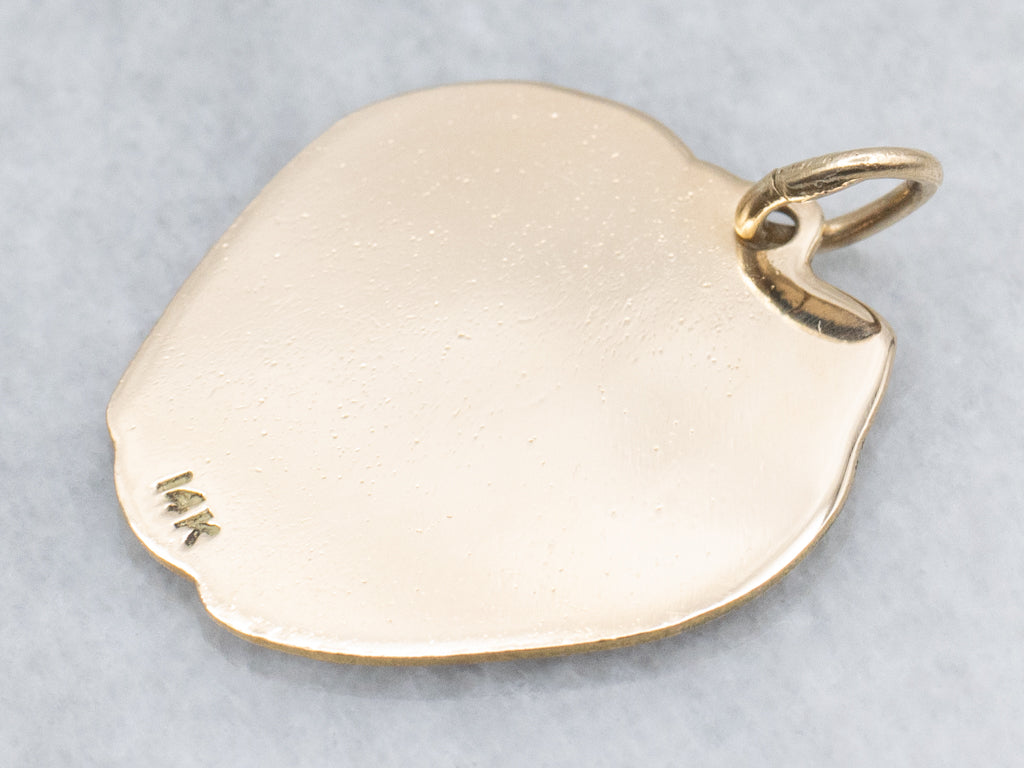 Art Nouveau Enamel Apple and Worm Gold Pendant