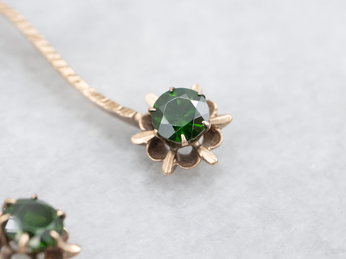 Beautiful Demantoid Garnet Rose Gold Bar Drop Earrings