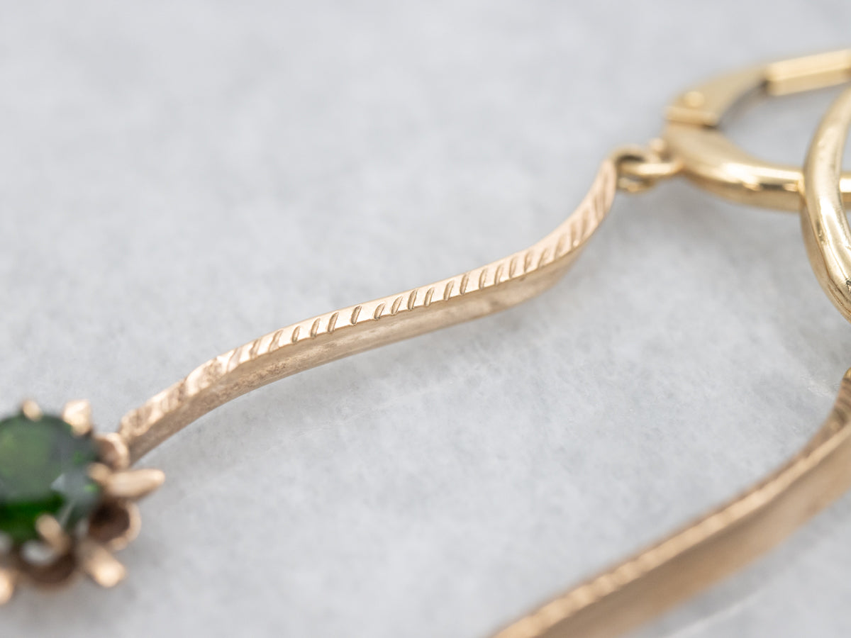 Beautiful Demantoid Garnet Rose Gold Bar Drop Earrings