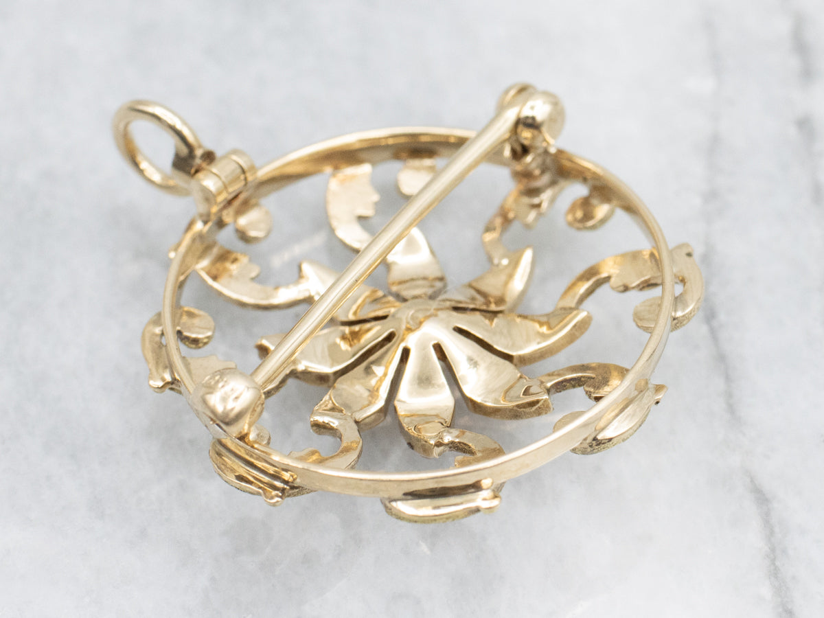 Art Nouveau Era Seed Pearl Scrolling Floral Brooch or Pendant