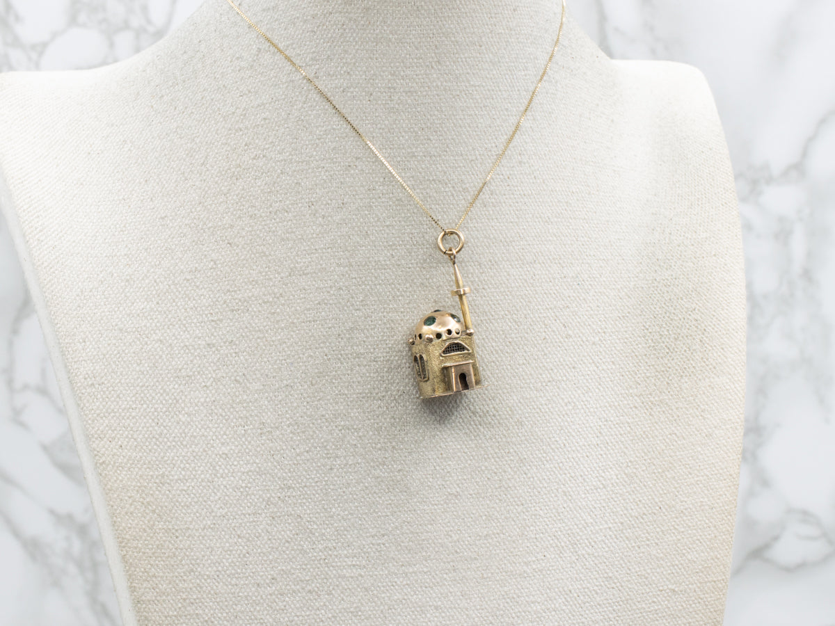 Exquisite Three Dimensional Mosque in Fine Gold Pendant