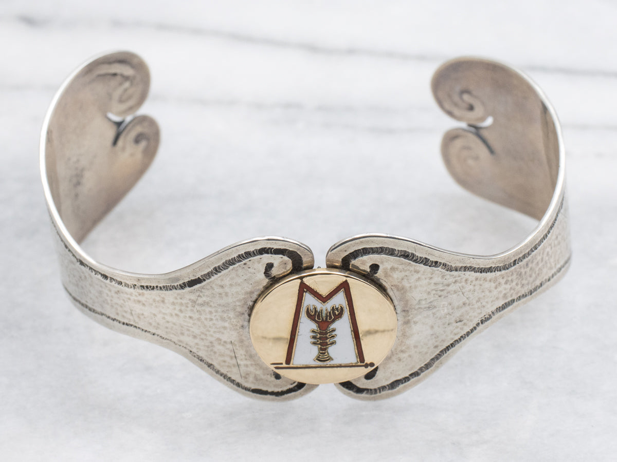 For the Lobstering Lady, a One of a Kind Cuff Bracelet in Gold and Silver