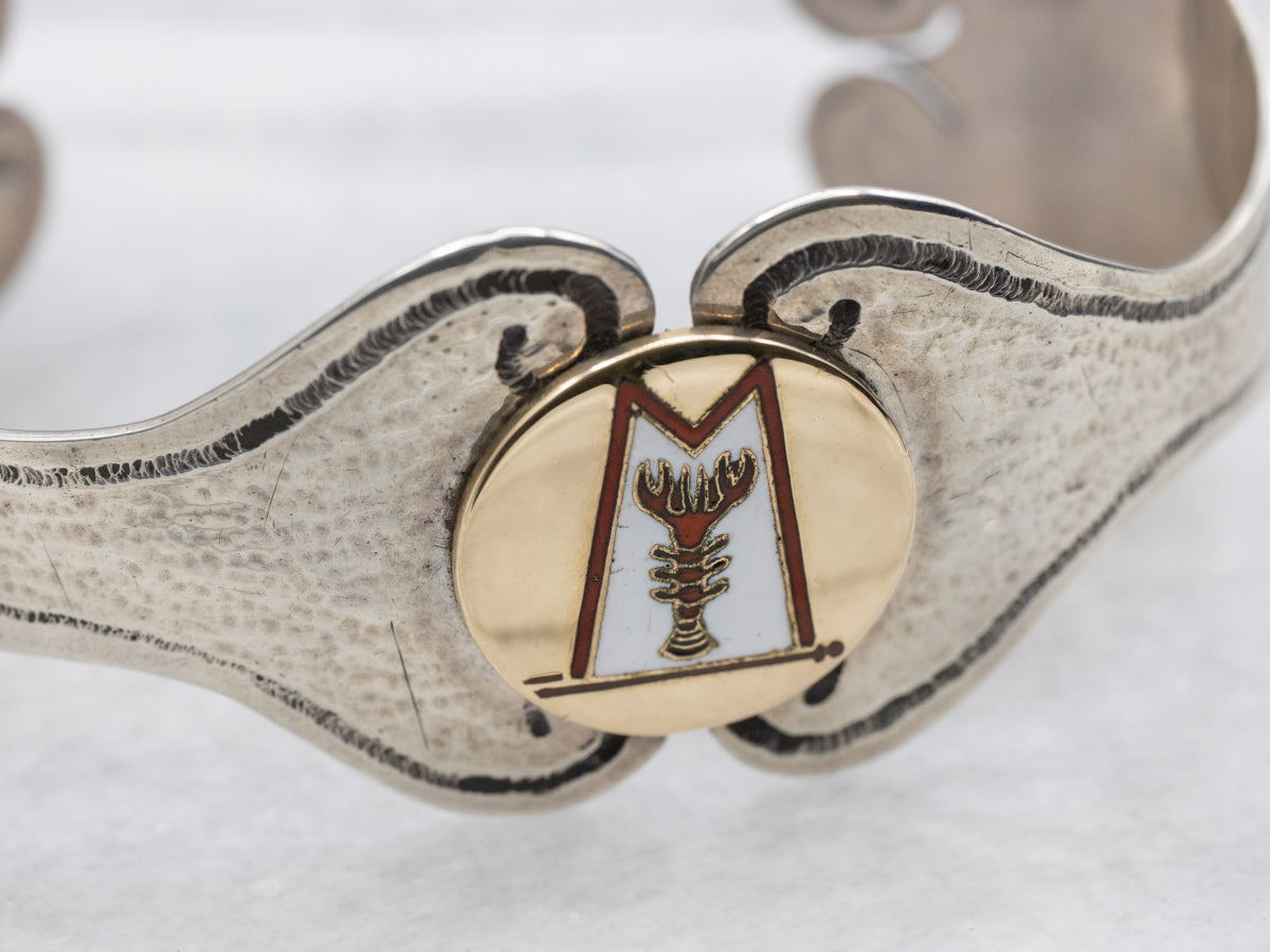 For the Lobstering Lady, a One of a Kind Cuff Bracelet in Gold and Silver