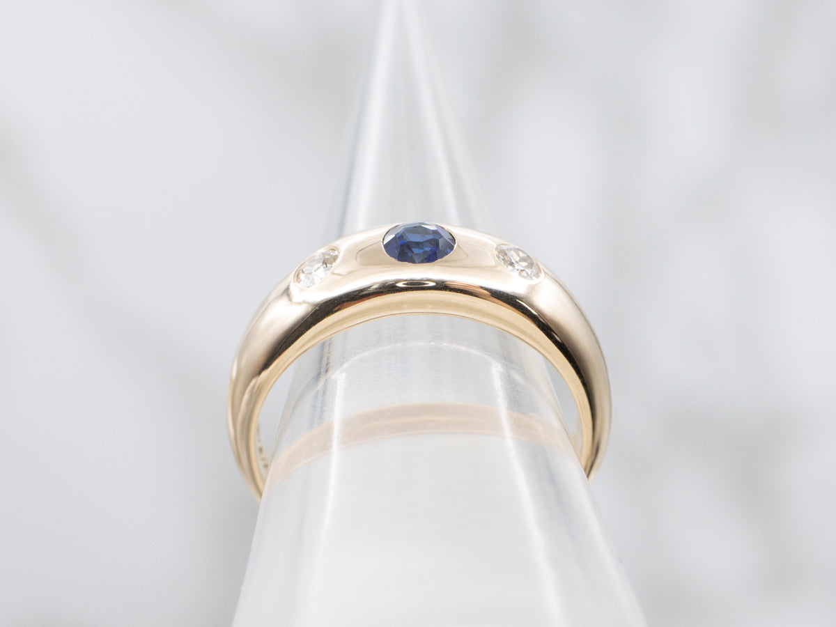 Antique Flush Set Sapphire and Old Mine Cut Diamond Ring