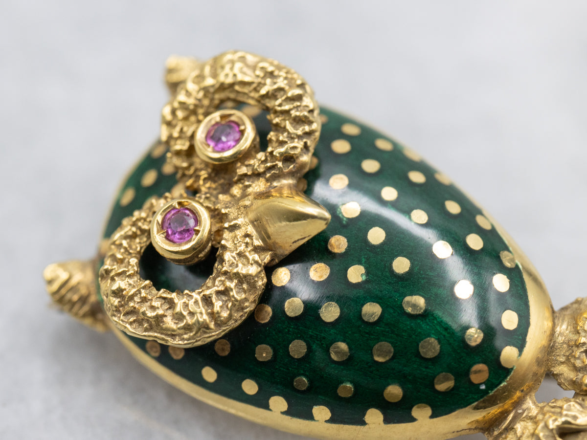 Italian Gold Vintage Ruby Eyed Owl Pin