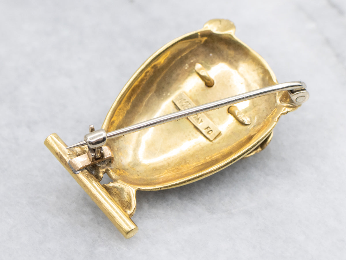 Italian Gold Vintage Ruby Eyed Owl Pin