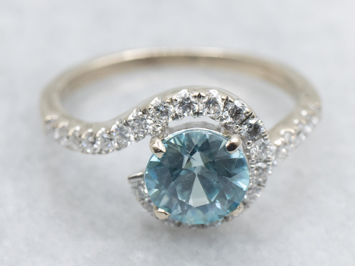 Modern Blue Zircon Bypass Engagement Ring