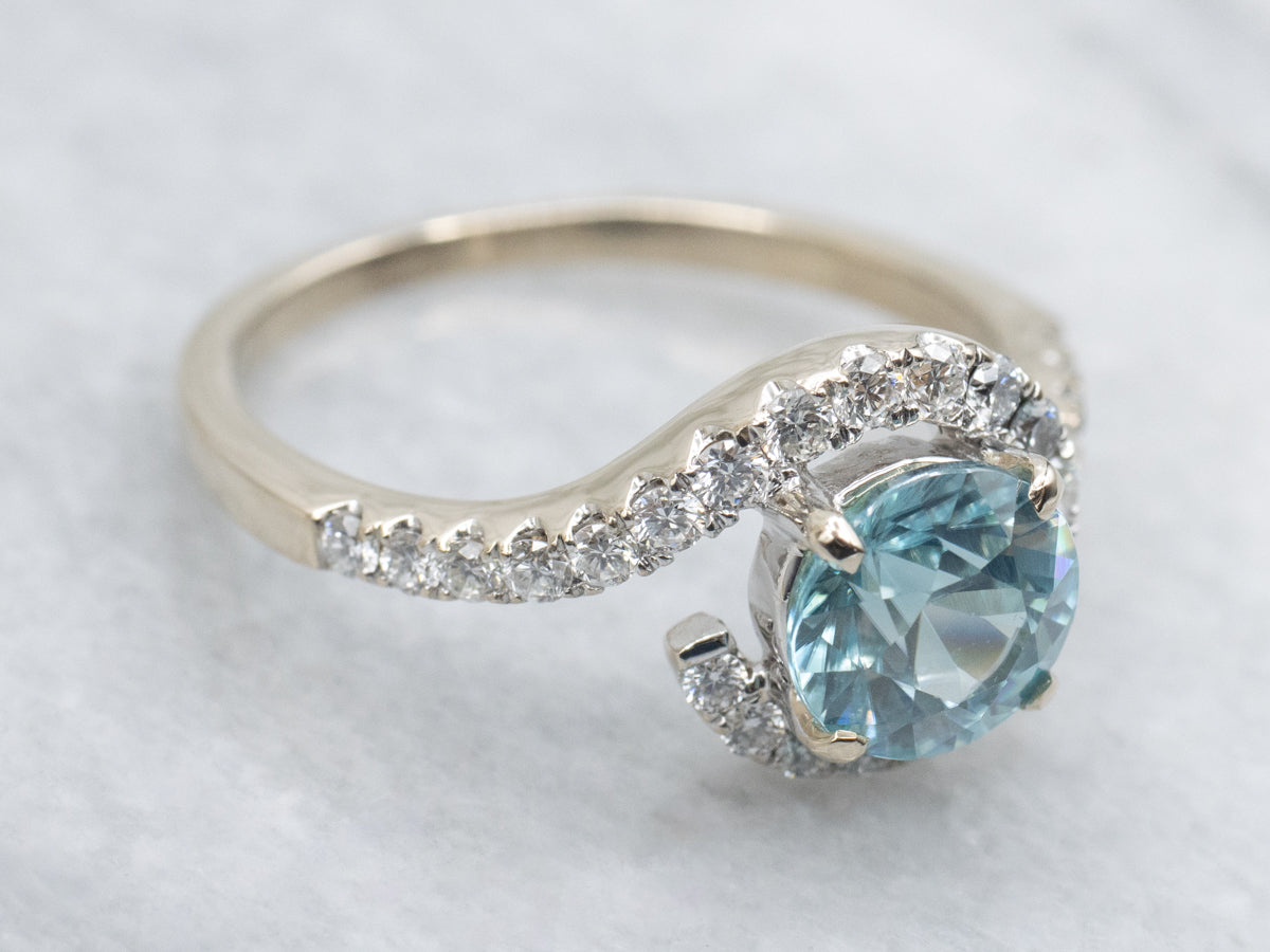 Modern Blue Zircon Bypass Engagement Ring