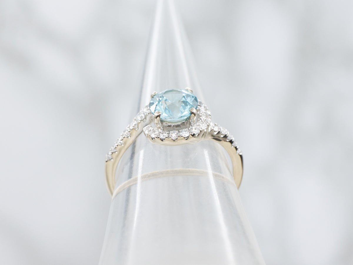 Modern Blue Zircon Bypass Engagement Ring