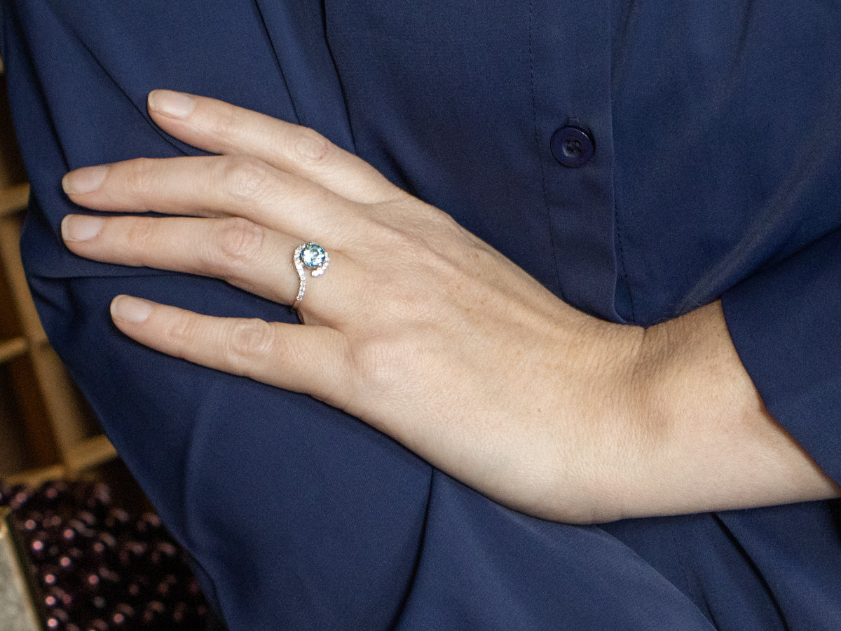 Modern Blue Zircon Bypass Engagement Ring